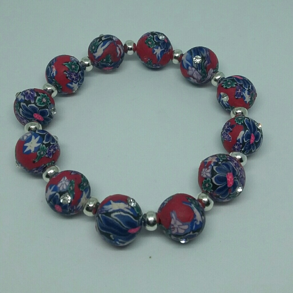 Red and Blue clay beads bracelet